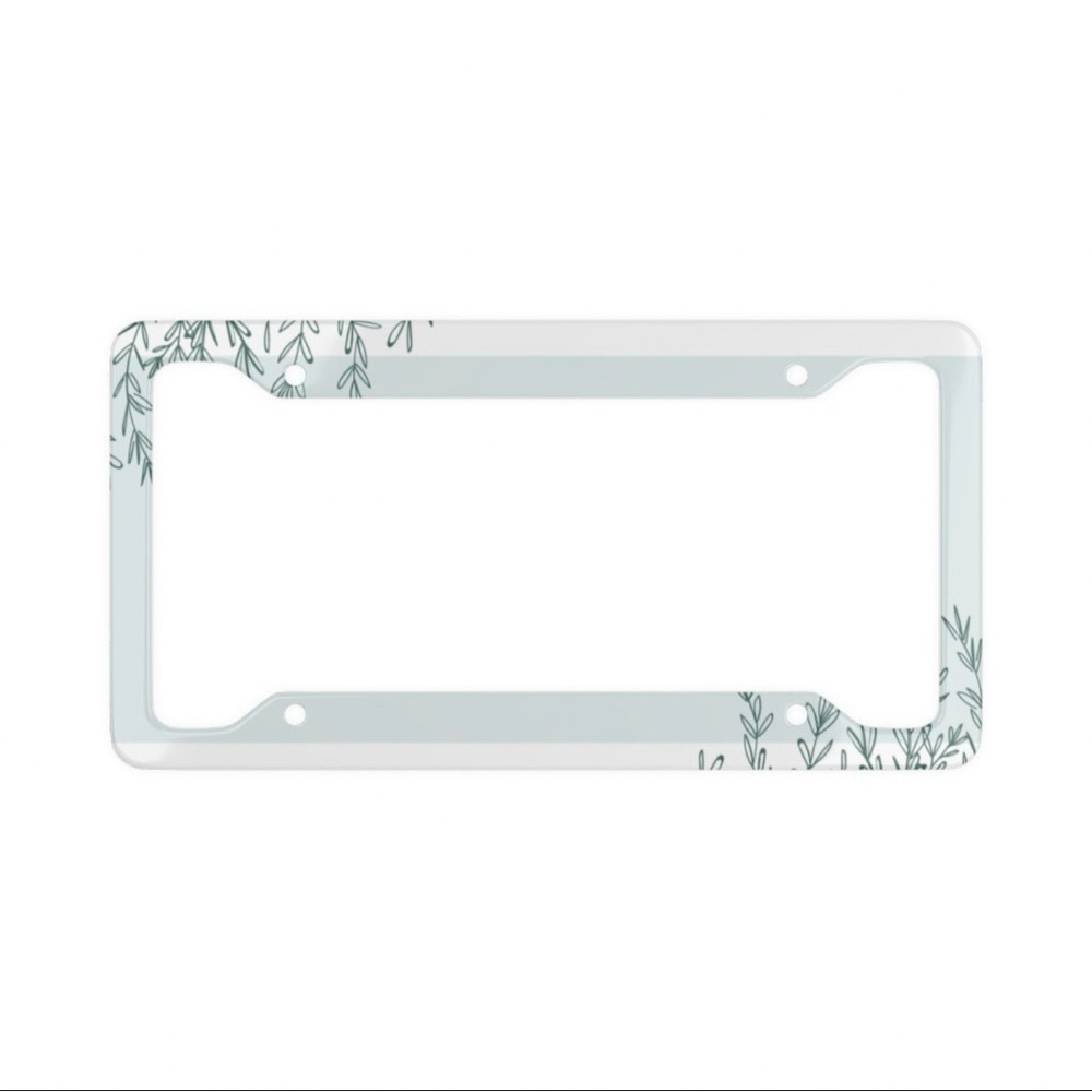 White & Blue Green Floral License Plate Frame